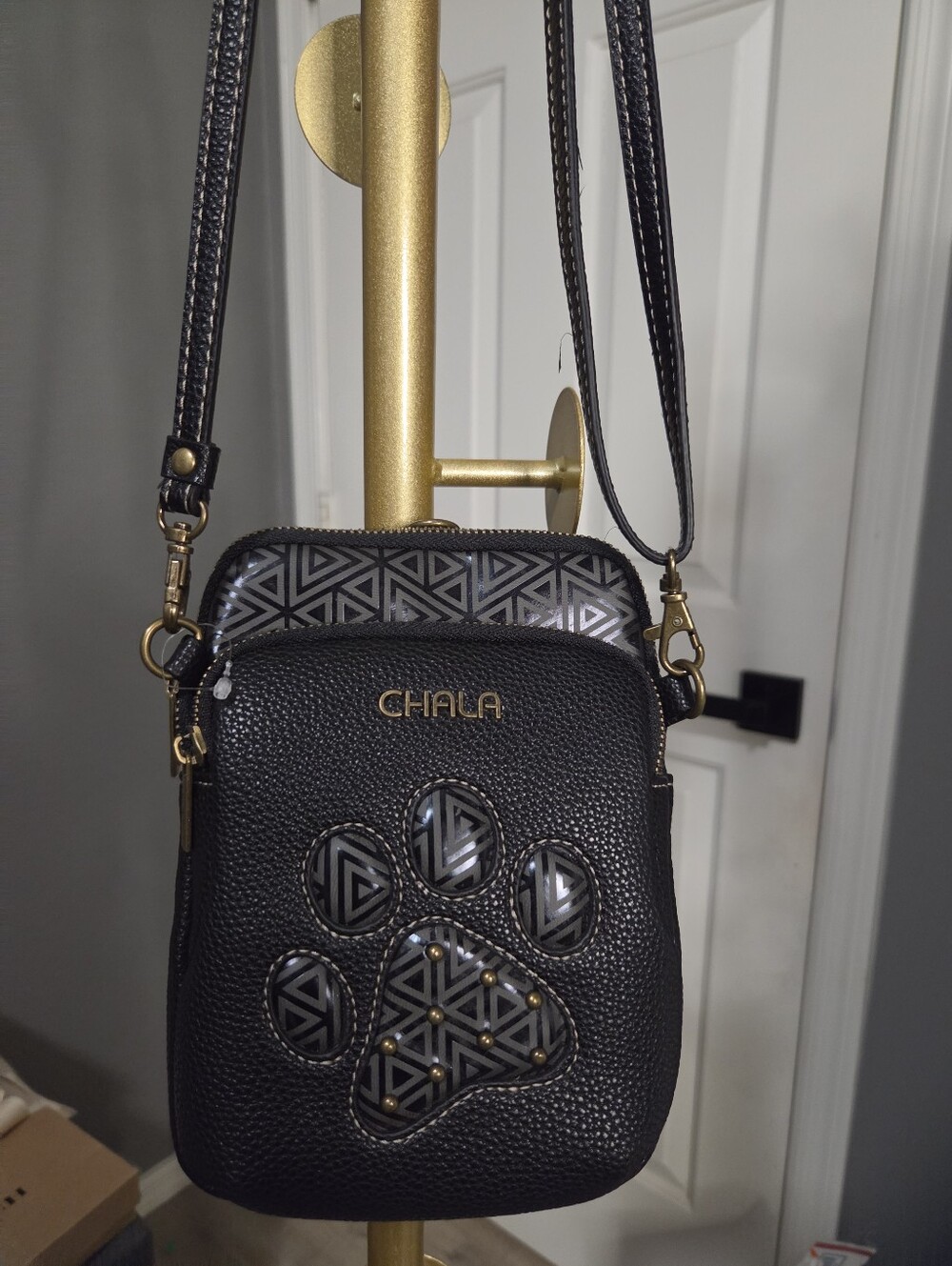 Chala Black Crossbody Paw-Accent Women's Bag